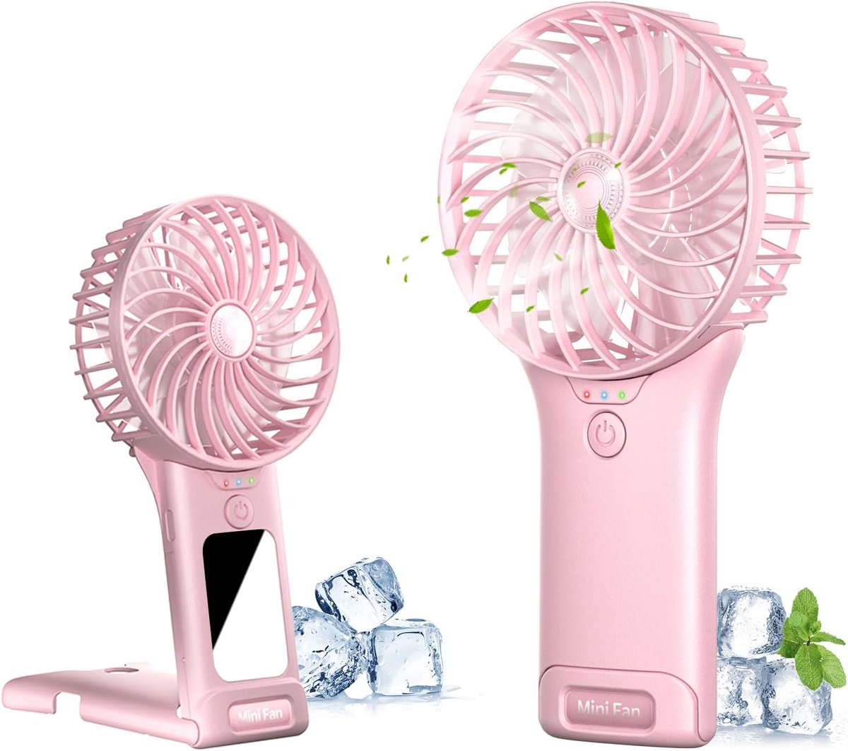 Draagbare USB Ventilator met 4 Snelheden en Spiegel | Mini Handventilator voor Thuis, Reis en Buiten