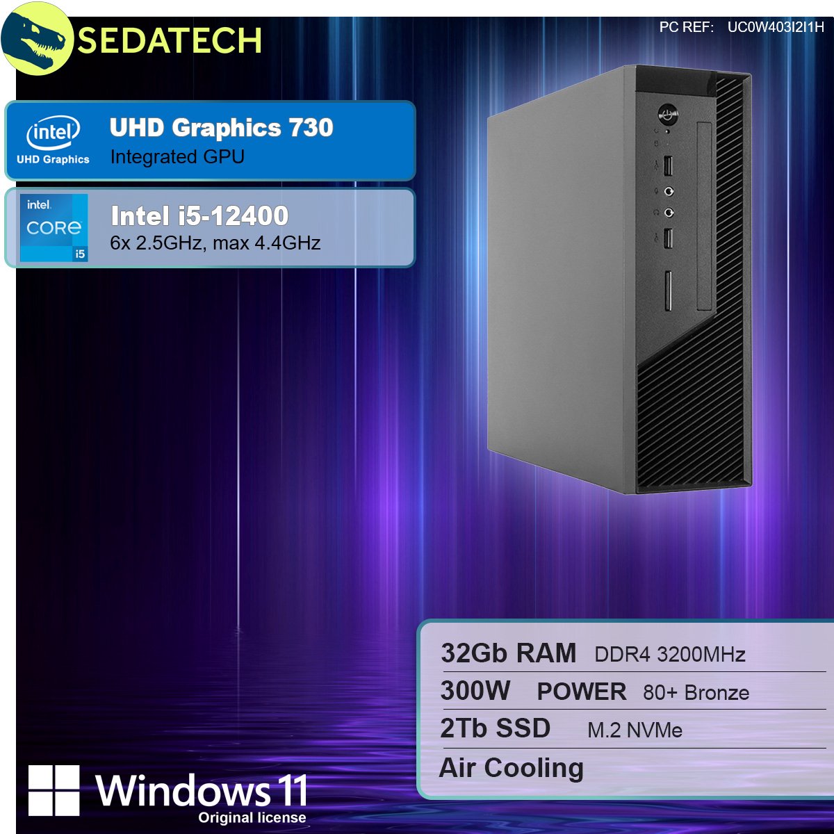 Sedatech Mini-PC Werkstation ITX • Intel i5-12400 6x 2.5GHz • Intel UHD Graphics 730 • 32Gb RAM • 2Tb SSD M.2 • DVD-RW • WiFi • Bluetooth, USB C • CardReader • Windows 11 • Desktop computer thumbnail 4