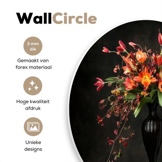 WallCircle® Wandcirkel 60x60 cm - Muurcirkel Sierlijk - Boeket - Vaas - Muurdecoratie woonkamer - Wanddecoratie slaapkamer - Kamer decoratie accessoires - Ronde schilderijen