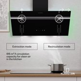 Klarstein Afzuigkap Alina 80cm Afzuigkap, 615 m³/h Luchtstroom, A-Energie-efficiëntie, touchbediening, LED-verlichting, Stil 69 dB, Afvoer & Recirculatie, Zwart - 120 cm - voor Keuken - Energiezuinig - Dampkap - Wasemkap