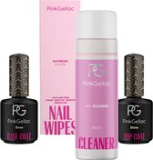 Pink Gellac Manicure Set - Re-Fill Set met Base Coat Gellak 15ml, Top Coat Gellak Shine 15ml, Nail Cleaner 100ml en Pluisvrije Nail Wipes 325st - Basis Manicureset voor Thuis