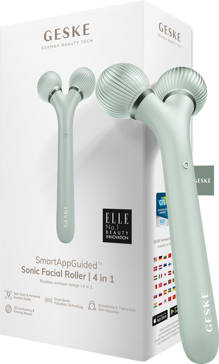 Goedkoopste GESKE | SmartAppGuided™ Sonic Facial Roller | 4 in 1 | Dermaroller | Apparaat voor gezicht | Dermarol | Professionele gezichtsroller | Verstevigt en definieert de huid van het gezicht