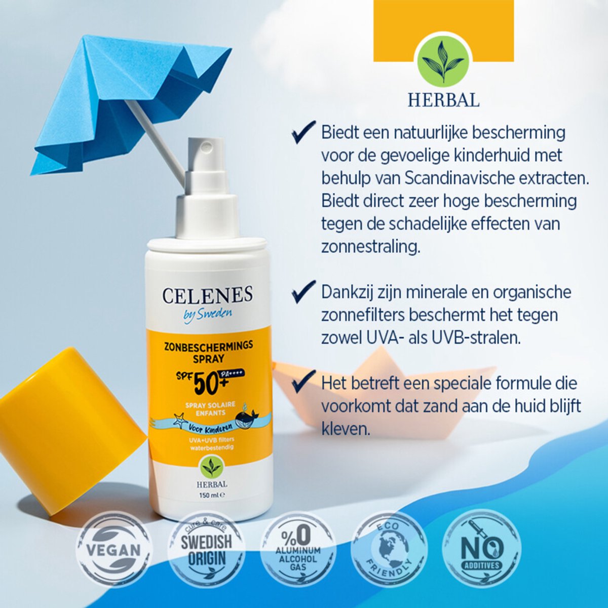 Celenes Herbal Zonnebrand Spray Kids SPF 50+ Alle Huidtypes - 3 x 150 ml - Voordeelverpakking