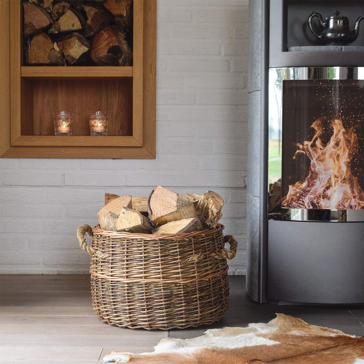 Stijlvolle Hoogwaardige Wilgen Mand voor Haardhout, Wasgoed of Decoratie - Ø 40 cm — cadeau in Wonen & Interieur - foto 2