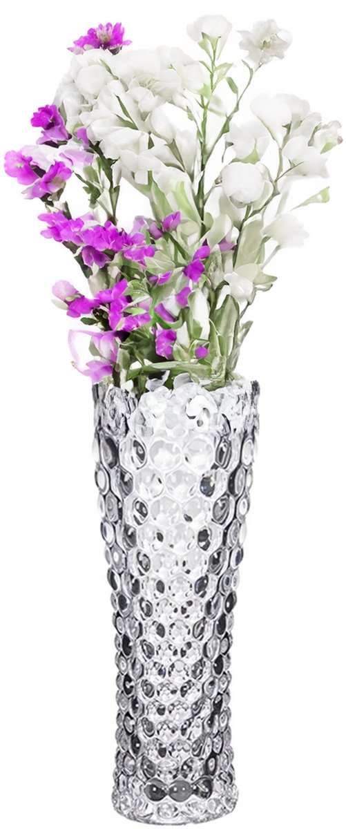 Alessandro Bloemenvaas Mystic - glas - luxe bubbels relief - 7 x 7 x 18 cm - voor kleine bloemen