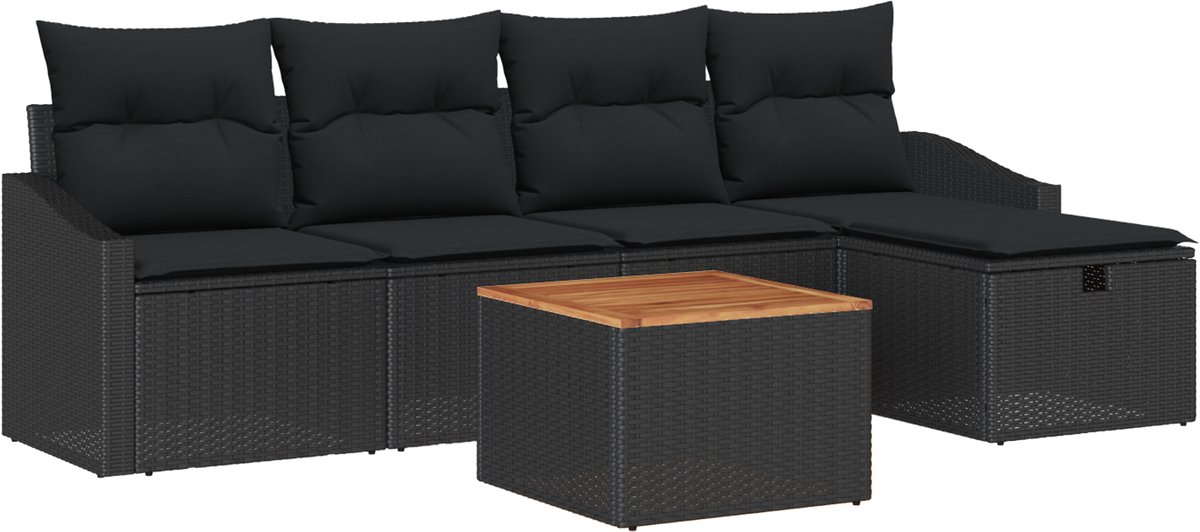vidaXL - Tuinbank - Set - met - kussen - met - opslag - 6 - pcs - Zwart - poly - rattan