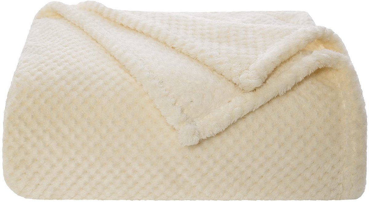 Ibenzoa Zachte en Comfortabele Fleece Dekken met Granulaat – Crèmewit, 150 x 200 cm
