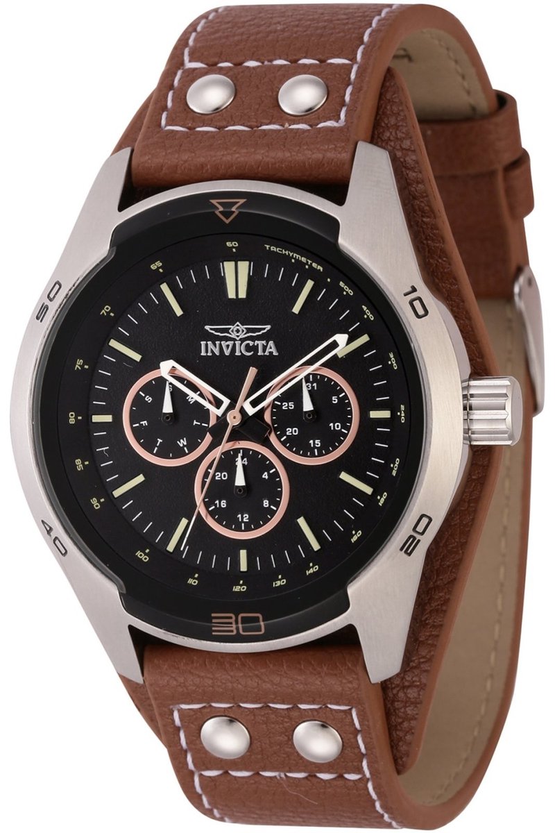 Invicta Specialty 44836 Heren Horloge - Waterdicht - Analoog - Quartz Uurwerk - Roestvrij Staal met zwarte Wijzerplaat - 44mm