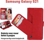 EmpX.nl Samsung S21 Rood Boekhoesje | Portemonnee Book Case | Flip Cover Hoesje | Met Multi Stand Functie | Kaarthouder Card | Beschermhoes Sleeve | Met Pasjeshouder & Magneet Sluiting | Book