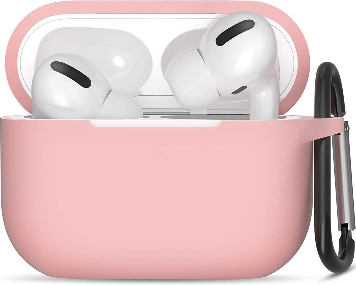 Hoesje geschikt voor Apple Airpods Pro - Softcase - Sleutelhanger - Cover - Extra dun - Siliconen - Babyroze