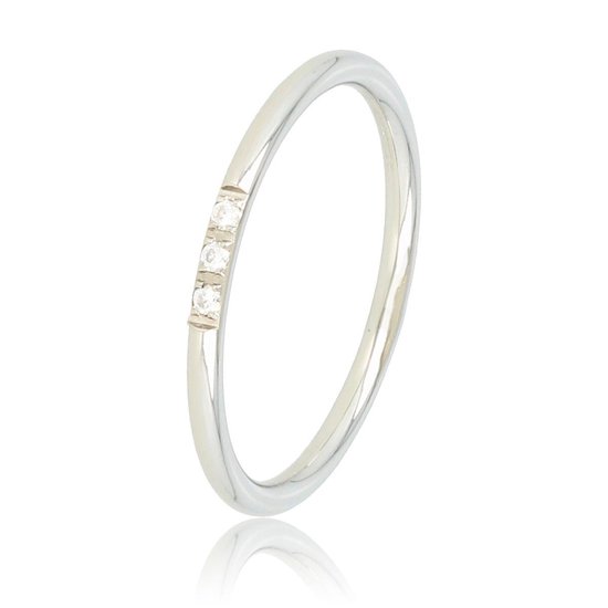 Bague en argent minimaliste My Bendel avec trois cristaux fins - Bague empilable fine en acier inoxydable avec trois pierres de zircone - Avec coffret cadeau de luxe