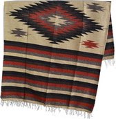 Mexicaanse deken - plaid - diamant patroon - gerecycled acryl - 200 x 125 cm - Naturel - EEXZZ1DGbeigerust