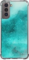 Telefoon Hoesje Samsung Galaxy S21 Case Anti-shock met transparante rand Painting Blue