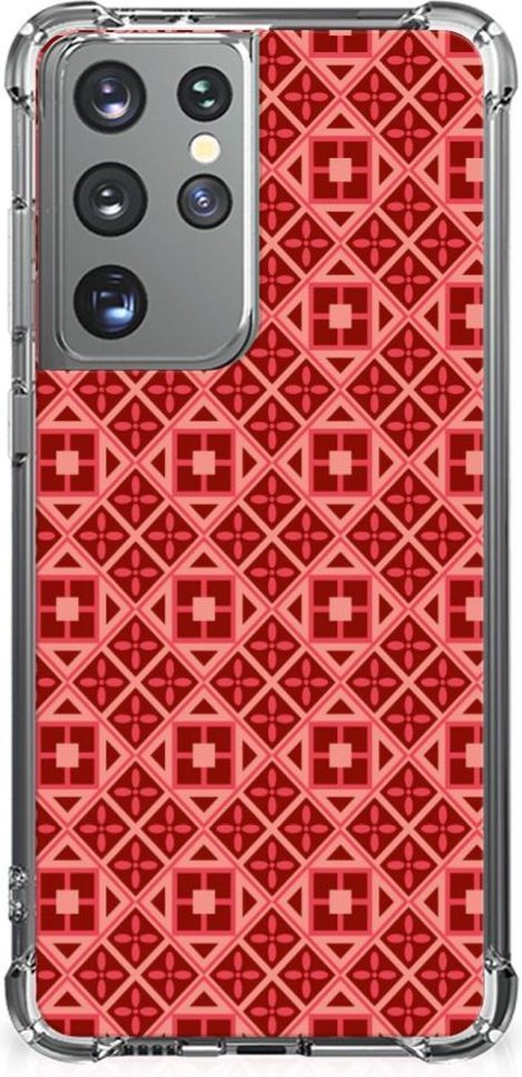 Samsung Galaxy S21 Ultra Doorzichtige Silicone Hoesje Batik Rood