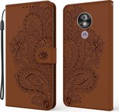 Voor Motorola Moto G7 Power (EU-versie) Pauw reliëfpatroon Horizontale flip lederen hoes met houder & kaartsleuven & portemonnee & lanyard (bruin)