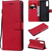 Voor Sony Xperia 10 II Effen Kleur Horizontale Flip Beschermende Leren Case met Houder & Kaartsleuven & Portemonnee & Fotolijst & Lanyard (Rood)