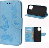 Voor iPhone 12 Pro Max Vintage reliÃ«f bloemen vlinder patroon horizontale flip lederen tas met kaartsleuf & houder & portemonnee & lanyard (blauw)