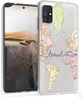 kwmobile telefoonhoesje voor Samsung Galaxy M51 - Hoesje voor smartphone in zwart / meerkleurig / transparant - Travel Wereldkaart design