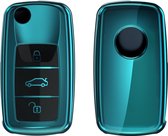 kwmobile autosleutel hoesje geschikt voor VW Skoda Seat 3-knops autosleutel hoes - TPU autosleutel behuizing - Beschermende auto sleutel case - Sleuteletui in hoogglans petrol