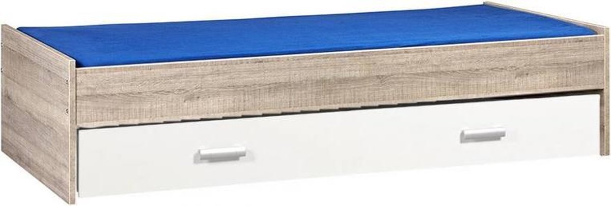 Bed met opbergruimte | 90x200 | Donkergrijs Hout | Inclusief witte bedlade