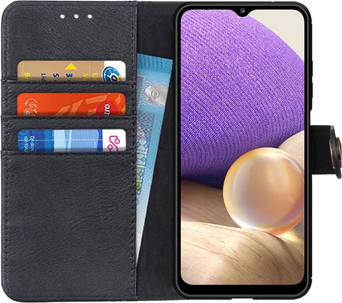 Hoesje Portemonnee met Drukknoop Sluiting Zwart Geschikt voor Samsung Galaxy A32 5G