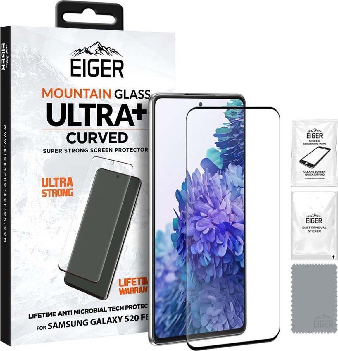 Eiger ULTRA+ Samsung S20 FE Tempered Glass Antibacterieel Gebogen