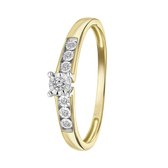 Lucardi Dames ring met 7 diamanten (0,05ct) - Ring - Cadeau - Moederdag - 14 Karaat Goud - Geelgoud