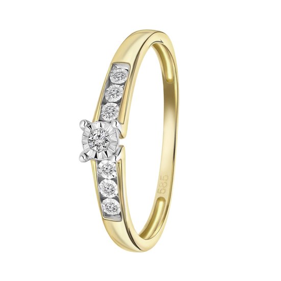 Lucardi Ringen  - 14 Karaat geelgouden ring met 7 diamanten (0,05ct)