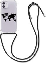 kwmobile telefoonhoesje voor Apple iPhone 12 / 12 Pro - Hoesje met koord in zwart / transparant - Back cover voor smartphone