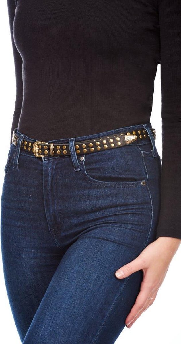 Elvy Fashion - Studs Belt Women 20847 - Black Gold - Size 85