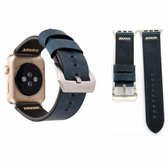 Voor Apple Watch Series 3 & 2 & 1 42 mm retro XX lijnpatroon lederen polshorloge band (blauw)