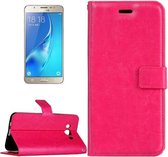 Voor Galaxy J5 (2016) / J510 Crazy Horse Texture Horizontale Flip Leren Case met Magnetische Gesp & Houder & Kaartsleuven & Portemonnee & Fotolijst (Magenta)