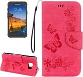 Voor Galaxy S7 Active Pressed Flowers Butterfly Pattern Horizontale Flip Leather Case met houder & kaartsleuven & portemonnee & lanyard (magenta)