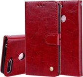 Business Style Oil Wax Texture Horizontale Flip Leather Case voor Huawei Honor 7A (met vingerafdrukopening), met houder & kaartsleuven en portemonnee (rood)
