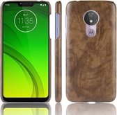 Schokbestendige Litchi Texture PC + PU-hoes voor Motorola Moto G7 Power (bruin)