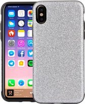 Voor iPhone X / XS TPU + PU Glitterpoeder Valbestendige beschermende achterkant van de behuizing (zilver)