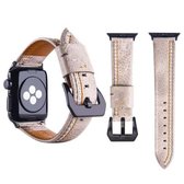 Voor Apple Watch Series 3 & 2 & 1 42 mm Tiga lijnpatroon PU lederen polshorloge band (wit)