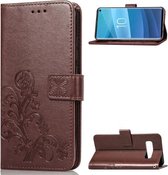 Lucky Clover Pressed Flowers Pattern Leather Case voor Galaxy S10, met houder & kaartsleuven & portemonnee & draagriem (bruin)