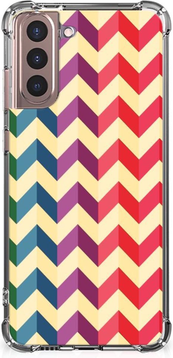 Samsung Galaxy S21 Plus Doorzichtige Silicone Hoesje Zigzag Multi Color