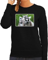 Dieren sweater met maki apen foto - zwart - voor dames - natuur / ringstaart maki cadeau trui - kleding / sweat shirt M