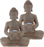 2x stuks solar lamp boeddha bruin / grijs 31 cm - Boeddha tuin/huiskamer beelden