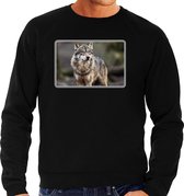 Dieren sweater met wolven foto - zwart - voor heren - natuur / wolf cadeau trui - kleding / sweat shirt S