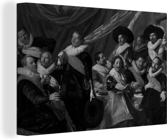 Canvas Schilderij Feestmaal van de officieren van de St. Jorisschutterij - Frans Hals - 90x60 cm - Wanddecoratie