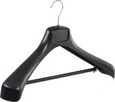 De Kledinghanger Gigant - 10 x Mantel / kostuumhanger kunststof zwart met schouderverbreding en broeklat, 49 cm