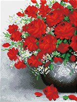 DQ8.010 Diamond Dotz® - Hobby Pakket - Diamond painting volwassenen - Klassiek rode bloemen boeket 41 x 31cm - Vierkante steentjes - Diamond painting pakket volledig