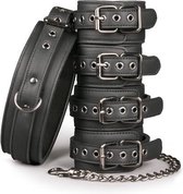 Fetish set met halsband, enkelboeien en handboeien - BDSM - Bondage - Zwart - Discreet verpakt en bezorgd