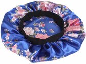 Blauw Roze bloemen Satijnen Slaapmuts / Hair Bonnet / Haar bonnet van Satijn / Satin bonnet / Afro nachtmuts