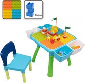 Decopatent® - Kindertafel met 1 Stoeltje - Speeltafel met bouwplaat en Tafel kant - 4 Bakjes - Geschikt voor Duplo® Bouwstenen