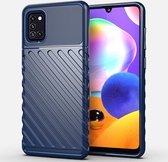 Mobigear Hoesje geschikt voor Samsung Galaxy A31 Telefoonhoesje Flexibel TPU | Mobigear Groove Backcover | Galaxy A31 Case | Back Cover - Blauw