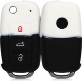 kwmobile autosleutel hoesje voor VW Skoda Seat 3-knops autosleutel - Autosleutel behuizing in wit / zwart - Tweekleurig design